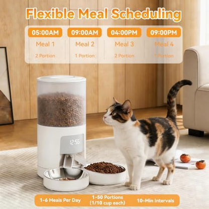 NEWBULIG Automatic Cat Feeder for 2 Pets 6L Dog Food Dispenser, White - Image 4