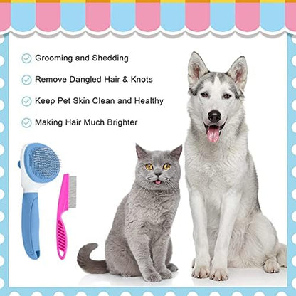 Self Cleaning Slicker Brush, Cat Brushes for Indoor Cats with Metal Comb, Dogs Cats Hair Brushes for Shedding, Pet Kitten Grooming Tool with Release Button for Long or Short Hair by KALAMANDA(Blue) - Image 4