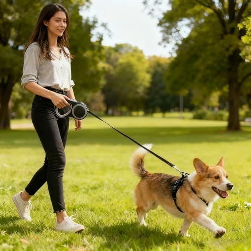 Retractable Dog Leash 16 FT Walking Leash Up to 44 lb, 360° Tangle-Free Dog Leashe, Strong Nylon Tape No Tangle, Explosion-Proof Carabiner, Anti-Slip Handle (Black, 16FT) - Image 7