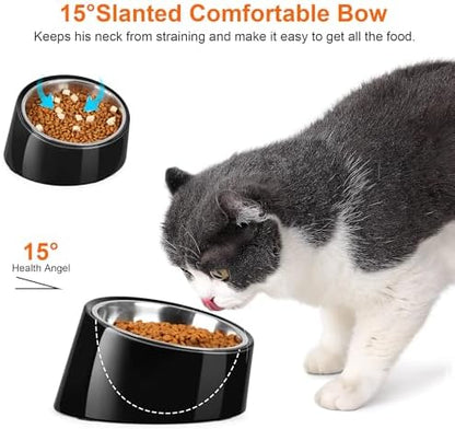 Tilted Dog Bowl Non-Slip & Non-Spill Pet Feeder with Elevated Detachable Melamine Stand, Easy to Get Food Dog Dish, M/180ml Black - Image 4