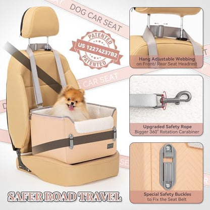 PETSFIT Cat Car Seat, Waterproof PU Leather Dog Booster Car Seat with Patent Safe Buckles, Clip-On Leash, Pet Travel Carrier Bed for Small Pets Up to 25lbs (Orange) - Image 3