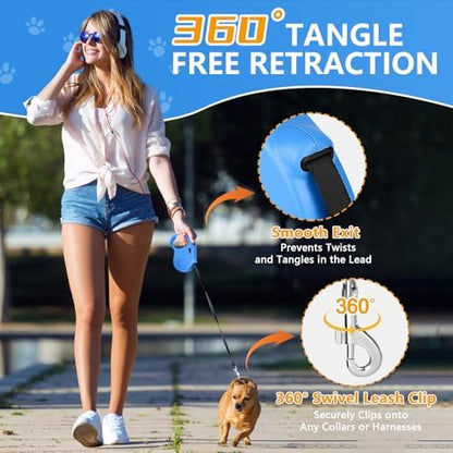 Retractable Dog Leash, 16ft Dog Walking Leash for Small Dogs up to 77lbs, Non-Slip Handle (Blue) - Image 6