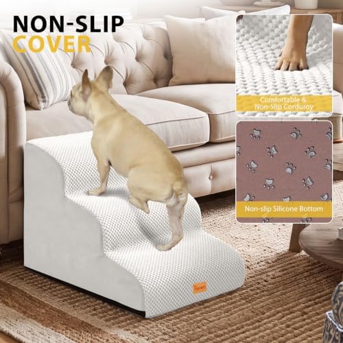 Dog Stairs for Small Dogs, 3-Step Non-Slip Foam Pet Steps for Couch Bed - Image 5
