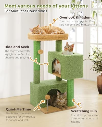 Small Cat Tree for Kittens, 32 in Cat Tower with 2 Cozy Condos - Image 3