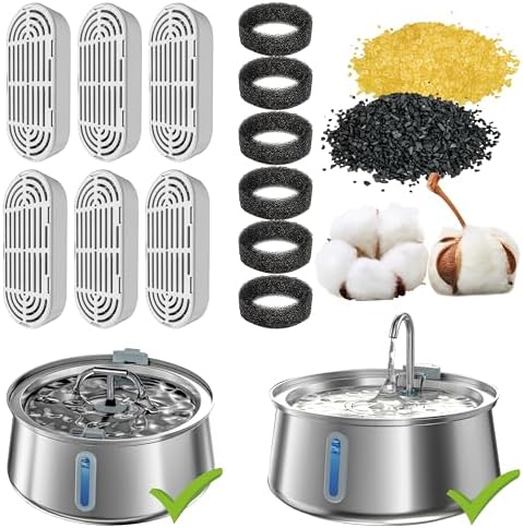 Homtyler 6 Pack Replacement Filters and 6 Pack Replacement Pre-Filter Sponges for 4L/135oz Stainless Steel Pet Water Fountain, Multiple Filtration, Easy to Clean and Replace - Image 2