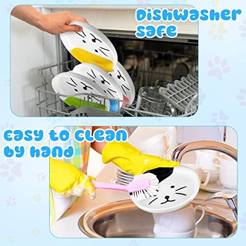 Hillban 5 Pcs Ceramic Cat Food Plate Set, 6'' Shallow Dish, Multicolor, Cat - Image 6