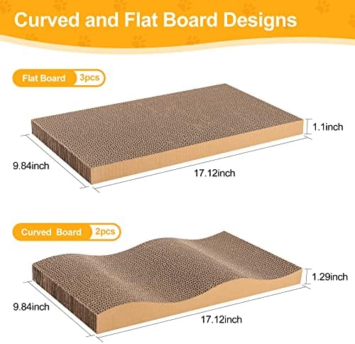 Poils bebe 5 PCS Cat Scratcher with Box, Reversible Cat Scratchers for Indoor Cats, Cardboard Cat Scratcher with Catnip, 2 Curved and 3 Flat Boards for Scratching Bed - Image 4