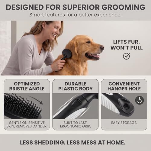 Round Bristle Pet Brush for Dogs and Cats - Soft Dog Brush for Grooming Short or Long Hair - Gentle Tool for Sensitive Skin Removes Dander, Dirt, and Detangles (Black) - Image 7
