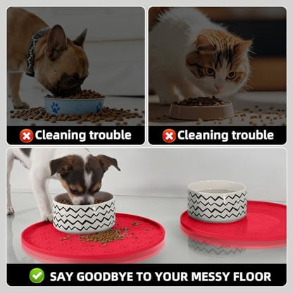 Comtim Waterproof Dog Food Mat - 2 Pack Silicone Pet Food Mat Dog Food Bowl Mats Cat Water Mats Eating Tray, Non-Slip Pet Placemat with Lip for Messy Drinkers to Protect Floor, Red 11"×11" - Image 4