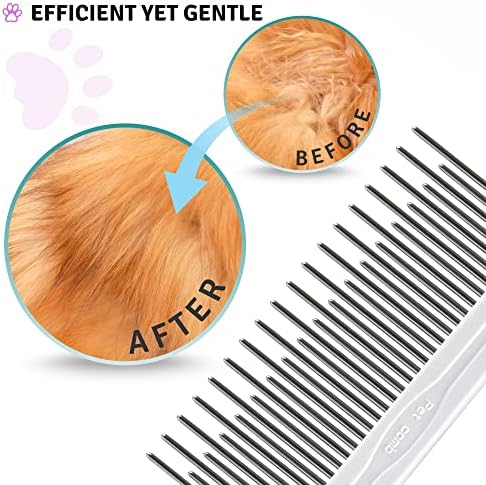 POODLIE Pet Grooming Bundle - Detangling Pet Comb with Long & Short Stainless Steel Teeth for Removing Matted Fur, Knots & Tangles + Slicker Brush for Small and Large Dogs with Curly Hair - Image 6