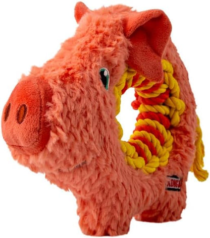 KONG Ringaroos - Interactive Rope Ring Dog Toy with Plush Squeaker - for Fetch, Tug & Cuddle - for Medium Sized Dogs (Orange Pig)