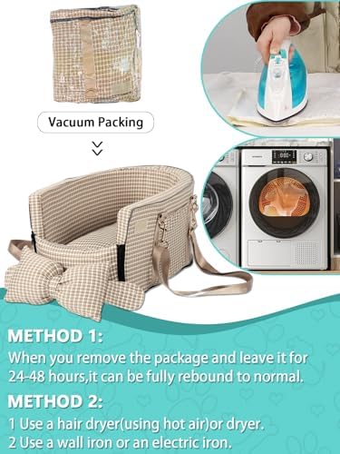 Prpeko Dog Car Seat for Small Dogs,Center Console Seat for Puppy,Anti-Collapse Pet Car Seat with Soft Cushion Safety Belt, Portable Car Armrest Seat for Dog & Cat Under 15 lbs (Grid-Brown) - Image 3