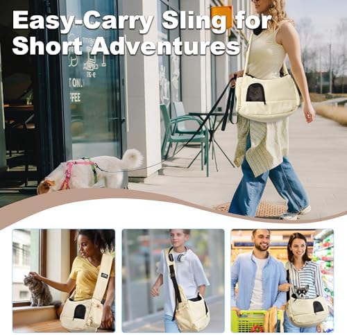 Dog Sling Carrier for Small Pets, Cat Sling for Kitten and Puppy up to 7 lbs, Breathable Cat Pouch Pet Purse with Soft Mat, Hands-Free Pet Carrier with Safety Harness and Pockets for Travel, Yellow - Image 6