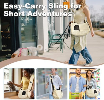 Dog Sling Carrier for Small Pets, Cat Sling for Kitten and Puppy up to 7 lbs, Breathable Cat Pouch Pet Purse with Soft Mat, Hands-Free Pet Carrier with Safety Harness and Pockets for Travel, Yellow - Image 6