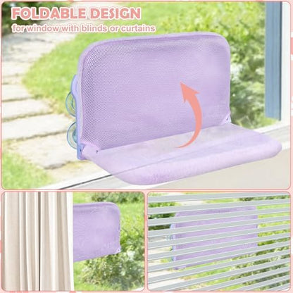 2 Pack Cat Window Perch,Cat Window Hammock Cordless Foldable Window Bed with 4 Large Strong Suction Cup,Reversible Cushion Cover,Metal Frame Easy to Adjust Window Seat Holds up to 40lbs(Purple) - Image 5