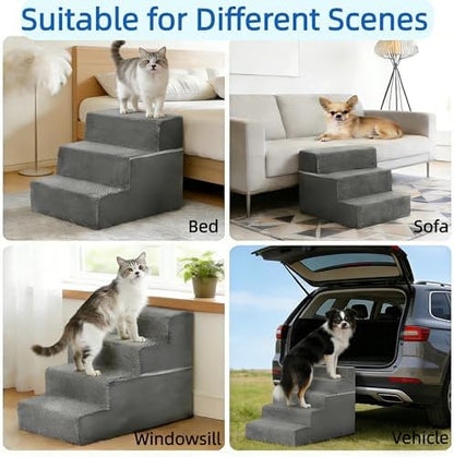 Simple Deluxe Dog Stairs for Small Dogs, 4-Step Dog Step for Puppy, Older Cat, Medium Pet Ramp for Sofa, Couch or Chair, Indoor Non-Slip Pet Ladder with High Density Foam, Gray - Image 6