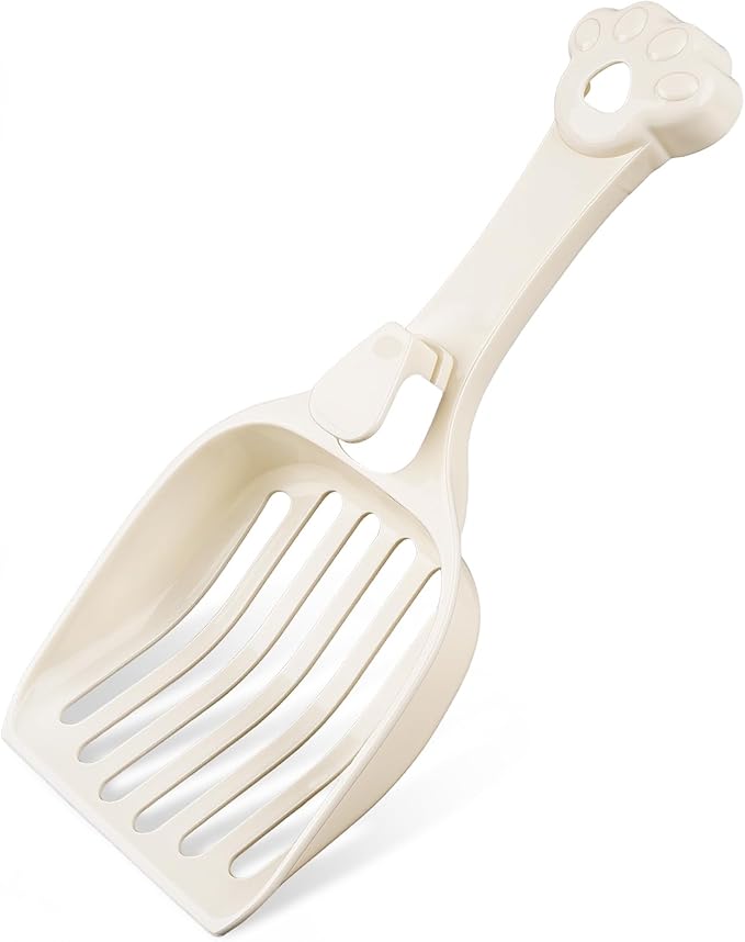 Depets Cat Litter Scoop, Litter Scoop with Wide Slats, Kitty Litter Scooper for Pine Pellets, Durable Plastic Litter Sifter Scoop - Designed for Easy Sifting, Milky White