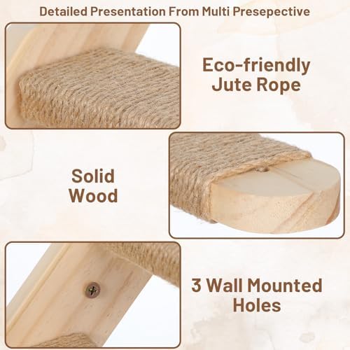 2 Pack 4 Steps Cat Wall Shelves, Wood Wall Mounted Stairs with Sisal Rope, Cat Climber/Ladder Furniture Climbing Shelves for Pet Perch & Play - Image 3
