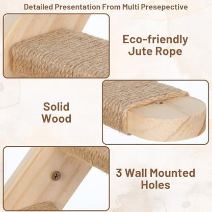 2 Pack 4 Steps Cat Wall Shelves, Wood Wall Mounted Stairs with Sisal Rope, Cat Climber/Ladder Furniture Climbing Shelves for Pet Perch & Play - Image 3