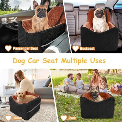 Dog Car Seat for Small/Medium Dogs, Memory Foam Dog Booster Seat, Travel Safety Per Car Seat with Washable Removable Cover, Storage Pockets for Dogs up to 35 lbs (Black/Red Brown, Small) - Image 6