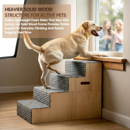Wood Dog Stairs for Bed Couch 18" H, 4-Step Dog Steps for Small Medium Dogs - Image 6