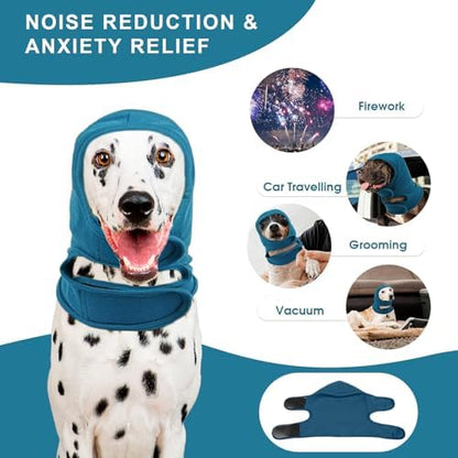 NACOCO Dog Calming Hoodie - Adjustable No Shake Dog Ear Covers Pet Head Ear Wrap Muffs Noise for Grooming Bath Fireworks(Dark Blue, M) - Image 4