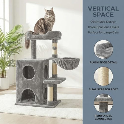 Fansafurn Cat Tree Tower for Indoor Cats, 36-inch Adult Cat Tree House for Large Adult Cats with Steps, Scratching Post, 2 Cat Condo, Dangling Toys, Light Grey - Image 3