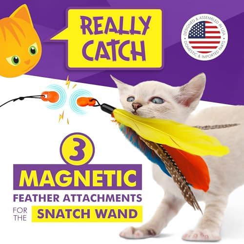 Cat Amazing Snatch Feathers Replacement Pack - 3 Magnetic Feather Attachments for The Snatch Magnetic Wand - Cat Toy Feathers – Cats Can Really Catch! - Image 2