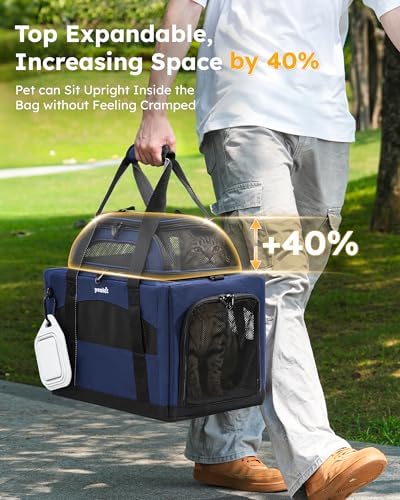 Pecute Cat Carrier, Top Expandable Dog Crate for Travel, Blue - Image 2