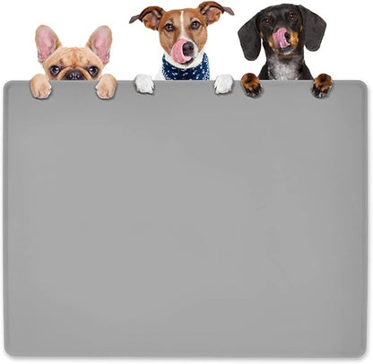 Pet Food Mat Pet Feeding Mat Silicone Placemat for Dog and Cat Food Water Bowl Dog Food Mats for Floors Non Slip Waterproof Anti-bite Cool Grey 39.4X29.5in