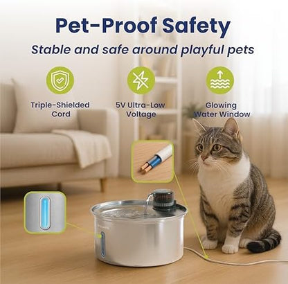 PawsPik PureFlow MAX Automatic Pet Water Dispenser, Stainless Steel Curve Dog & Cat Water Fountain, 3.2-Liter for Fresh, Long-Lasting Hydration - Image 4