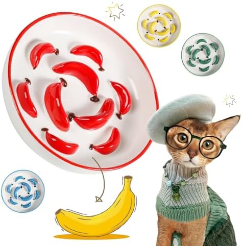 Ceramic Slow Feeder Cat Bowl, 6.3'' Wide Whisker Friendly Cat Puzzle Feeder by PTOBER