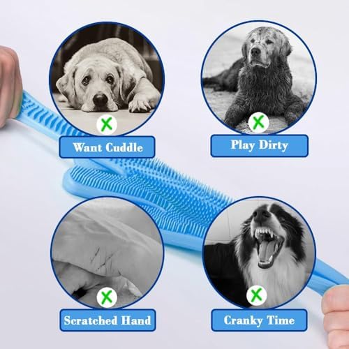 Pet Grooming Gloves Pet Hair Remover Cat, Dog Washing Gloves Silicone Heat Resistant Cleaning Gloves with High-Density Teeth Grooming Gloves for Dogs, Cats, Horses (2 Pairs - Blue & Gray) - Image 5