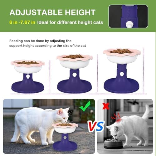 Adjustable Ceramic Elevated Cat Bowls, 30° Tilted Raised Cat Bowls, Neck Protection, Whisker-Friendly, Leak Proof for All Age Cats & Dogs, Lace (Pinkish Blue) - Image 4