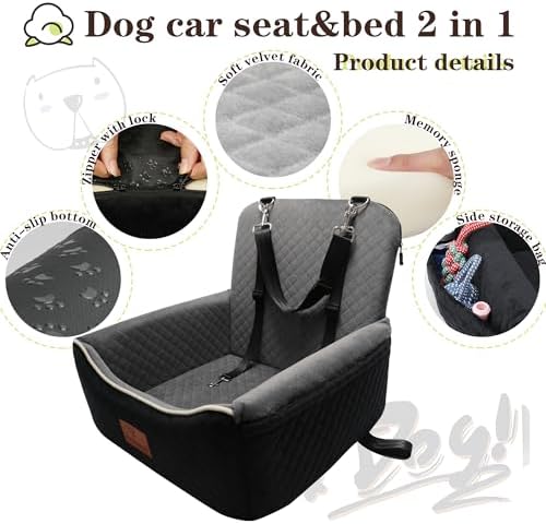 Dog Car Seat Bed 2 in 1 for Small/Medium Dogs up to 35 lbs,Adjustable Safety Leashes,Memory Foam with Soft Fabric Pets Travel Car Bed,Easily Installed in Front and Back seat,Removable and Washable. - Image 4
