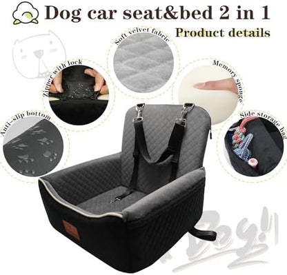 Dog Car Seat Bed 2 in 1 for Small/Medium Dogs up to 35 lbs,Adjustable Safety Leashes,Memory Foam with Soft Fabric Pets Travel Car Bed,Easily Installed in Front and Back seat,Removable and Washable. - Image 4