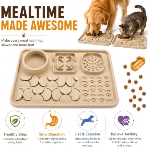 Silicone Dog Slow Feeder Lick Mat with Suction Cups, Multi-Puzzle Partition Pet Snuffle Feeding Tray for Puppy Cat Slow Eating Boredom Relief Training (Sand Beige) - Image 4