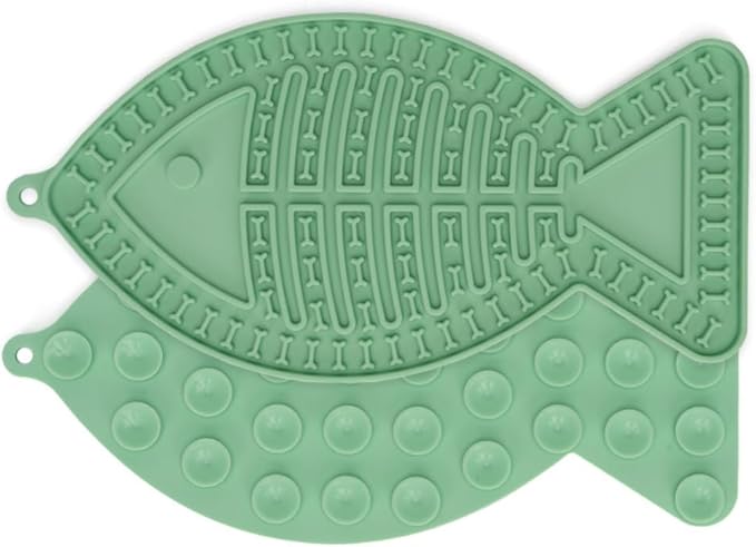 Fish-Shaped Cat Slow Feeders Lick Mat Fun Alternative to a Slow Feed Cat Bowl or Dish Perfect for Food, Treats and Anxiety Reduction (Green)