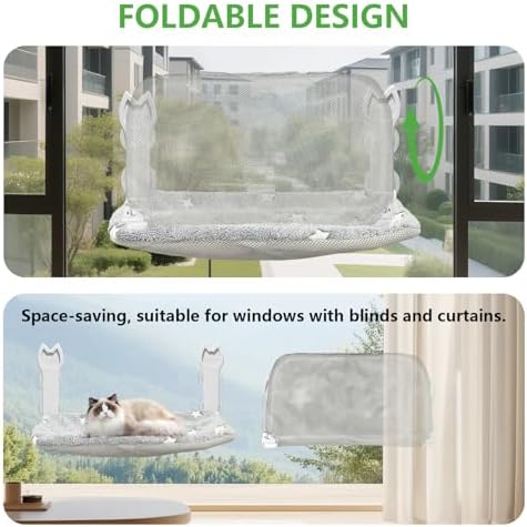 2 Pack Cat Window Perch, Glow in The Dark Foldable Cat Window Hammock with Sunken Design, Removable Soft Cover, Breathable Cordless Window Bed for Cats Inside Holds up to 40lbs (Star Grey) - Image 5