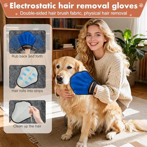 Pet Hair Removal Glove, Electrostatic Pet Hair Remover Glove for Cats & Dogs, Pet Hair Remover Tool for Laundry, Couch, Carpet, Car Seat - Upgraded Five-Finger, Reusable, Blue+Grey - Image 4