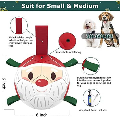 QDAN Christmas Dog Balls with Straps, Soccer Ball for Dogs for Small Medium Breed, Tug Toys for Dog Birthday, 6 Inch Outdoor Dog Toys for Fun - Image 5