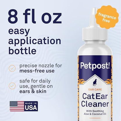 Petpost | Cat Ear Cleaner - Best Ear Remedy for Cats - Natural Coconut Oil Treatment Drops - Alcohol & Medicine Free - 8 oz. - Image 6