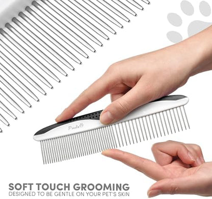 Poodle Pet Dog Combs for Grooming | 2 Pack | Stainless Steel Teeth Easily Remove Dirt | Proper Care Prevents Knots and Mats for Long and Short Haired Pets | Anti-Slip Comfort Grip Handle (Black) - Image 4