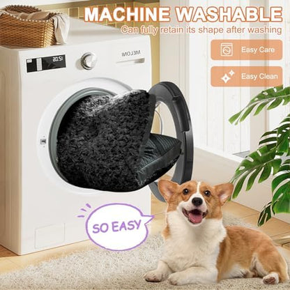 POCBLUE Dog Bed Medium Sized Dog, Washable Plush Pet Bed for Crate, Anti-Slip Pet Mat for Cages, Comfy Crate Pad for Outdoor/Indoor/Car Use, Soft Kennel Pad for Dogs Up to 40 lbs, 29"x19", Black - Image 5