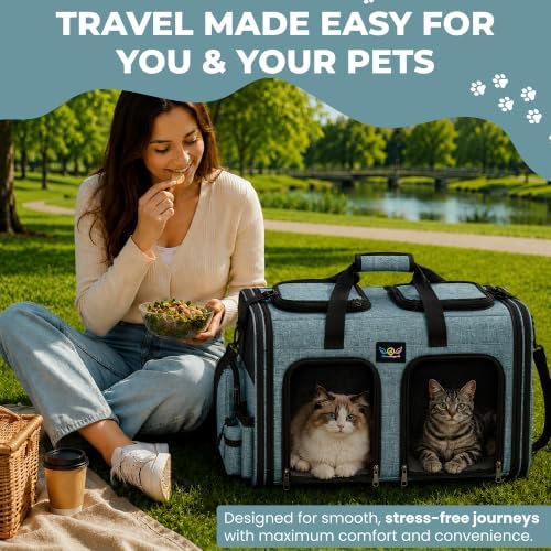 Premium Double Pet Carrier – Spacious 2-in-1 Travel Bag for 2 Cats or Small Dogs, with Divider, Breathable Mesh, Soft-Sided, Foldable Design - Image 5