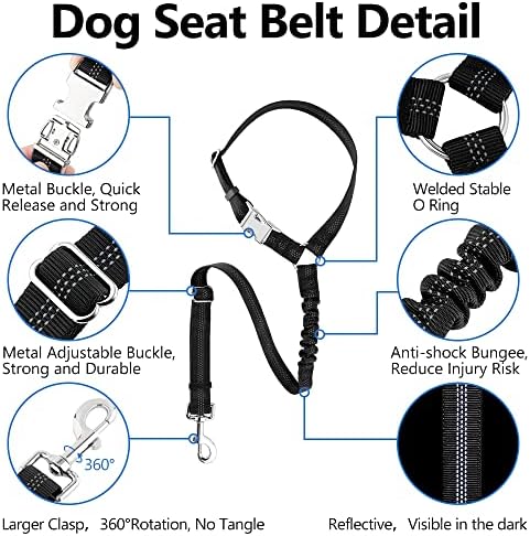 Plutus Pet Dog Seat Belt for Car Headrest, Reflective with Elastic Bungee - Image 2