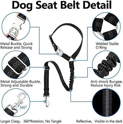 Plutus Pet Dog Seat Belt for Car Headrest, Reflective with Elastic Bungee - Image 2