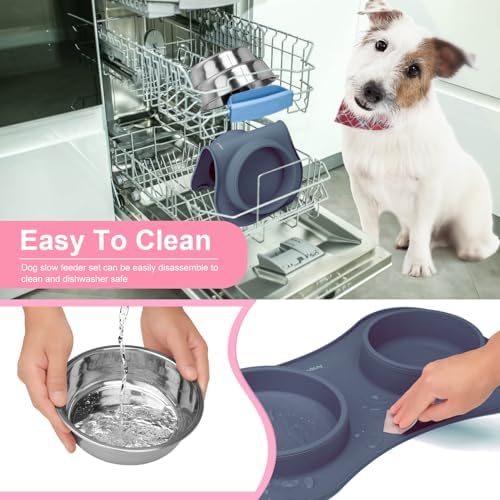 Slow Feeder Dog Bowls 3 in 1 Stainless Steel Food Water Bowl to Slow Eating - Image 5