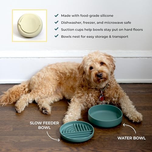 Slow-Feeder & Water Bowl Set by The Dog Tale | Food-Grade Silicone Dog Bowls, BPA-Free, Dishwasher Safe, Freezer Safe (Oatmeal) - Image 3