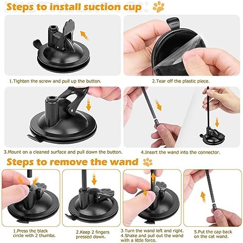 Cat Toys, 2 Pack 3 in 1 Interactive Cat Toy for Indoor Cats with Sticky Super Suction Cup Detachable 10 Pcs Replacements Feathers Balls Mice 2 Wand Hanging Door Kitten Toys - Image 4
